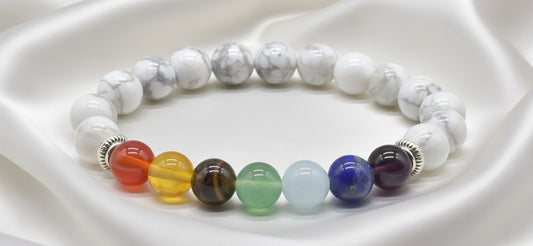 Bracelet Howlite Blanche & 7 Chakras perles